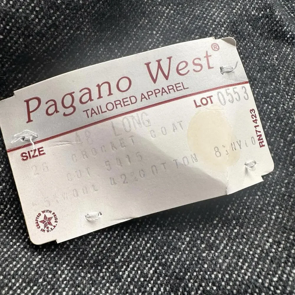 VTG Pagano West Western Blazer Mens 48L Black Wool Chambray Denim USA NWT - Picture 2 of 9